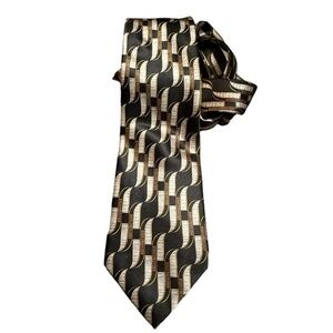 LANVIN PARIS Renaissance 100% Silk Navy Blue Gray Gold Men's Tie Quiet luxury